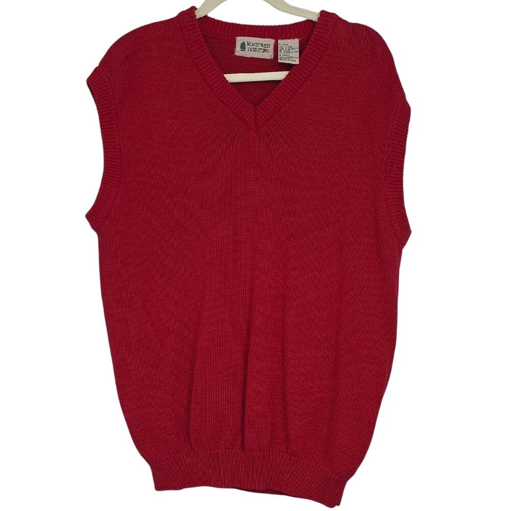 Mens Sz L Red Y2K Preppy Grandpa Classic Knit Vest Northwest Territory